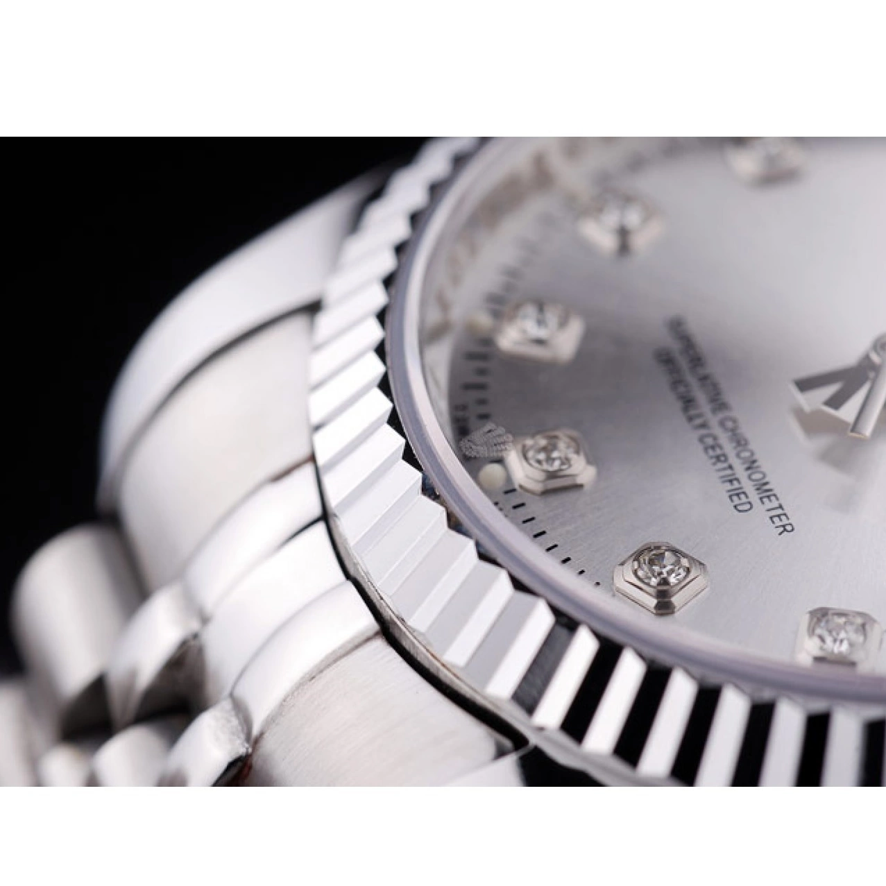 Aaa replica Datejust Dial Silver Diamonds Rolex 7455 Bezel Ribbed 0613